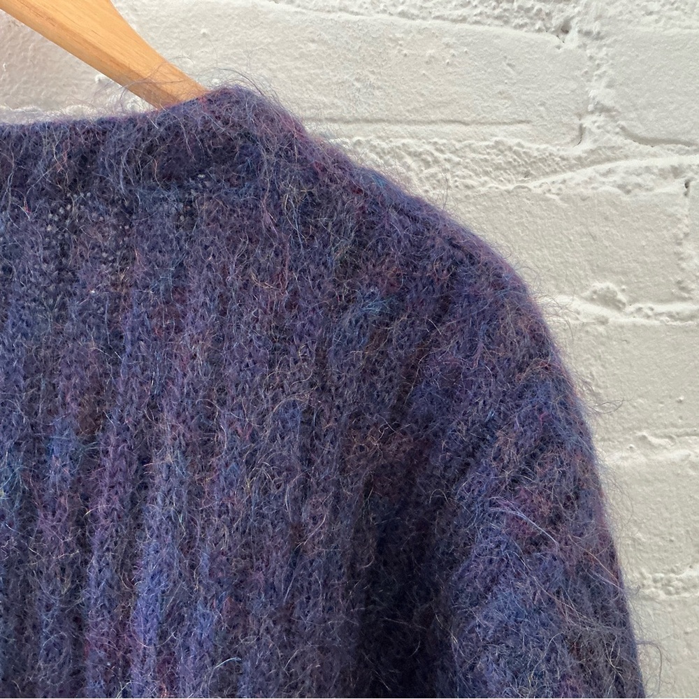 Vintage 90s Express Tricot Mohair Blend Boxy Chunky Cardigan Sweater Grandpa L - Picture 9 of 13